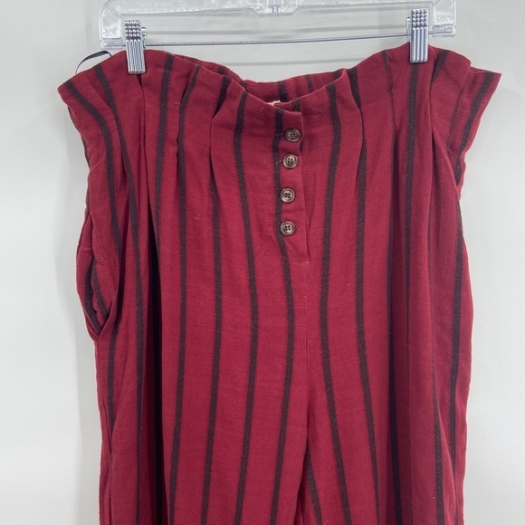 NWOT RESET Burgundy Black Stripe Linen Blend Paper Bag Wide Leg Pants - Picture 6 of 10